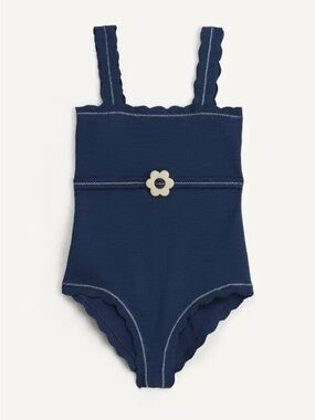 Zara Navy One-Piece Swimsuit with Scalloped Straps